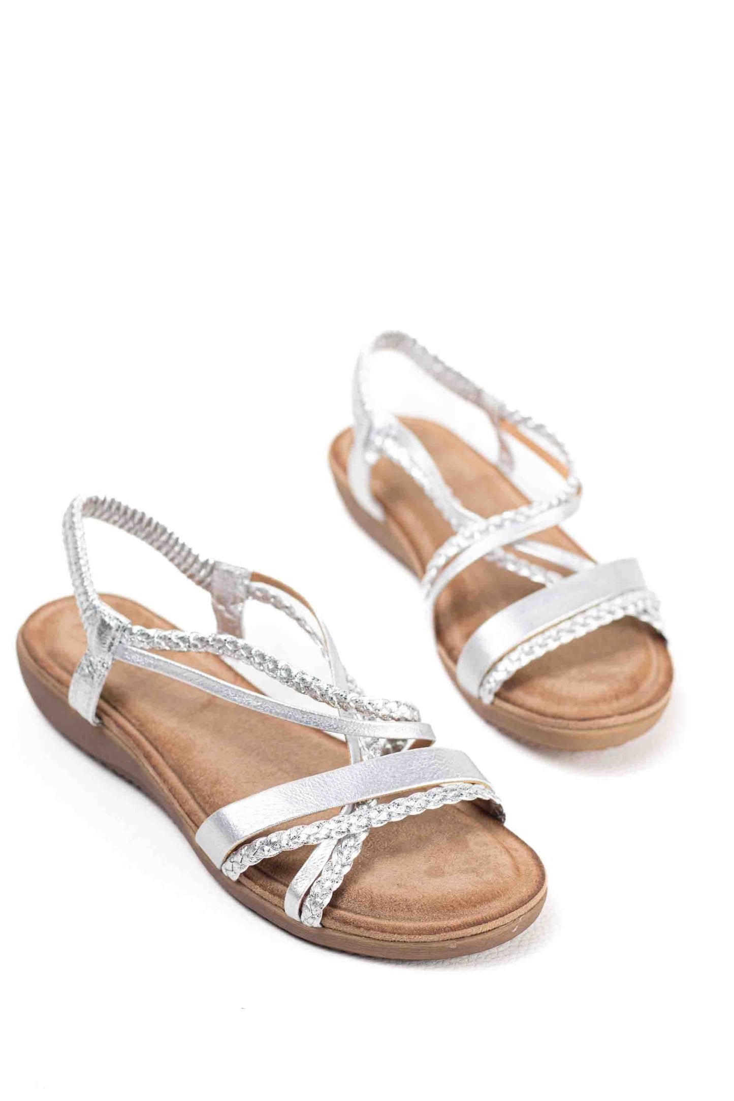 Sandalias doradas mujer con mini cuñas con la plantilla acolchada con tiras trasera elásticas