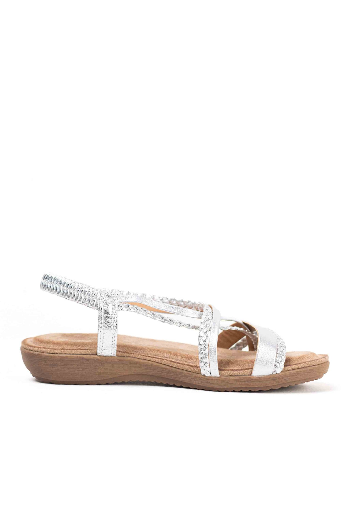 Sandalias doradas mujer con mini cuñas con la plantilla acolchada con tiras trasera elásticas