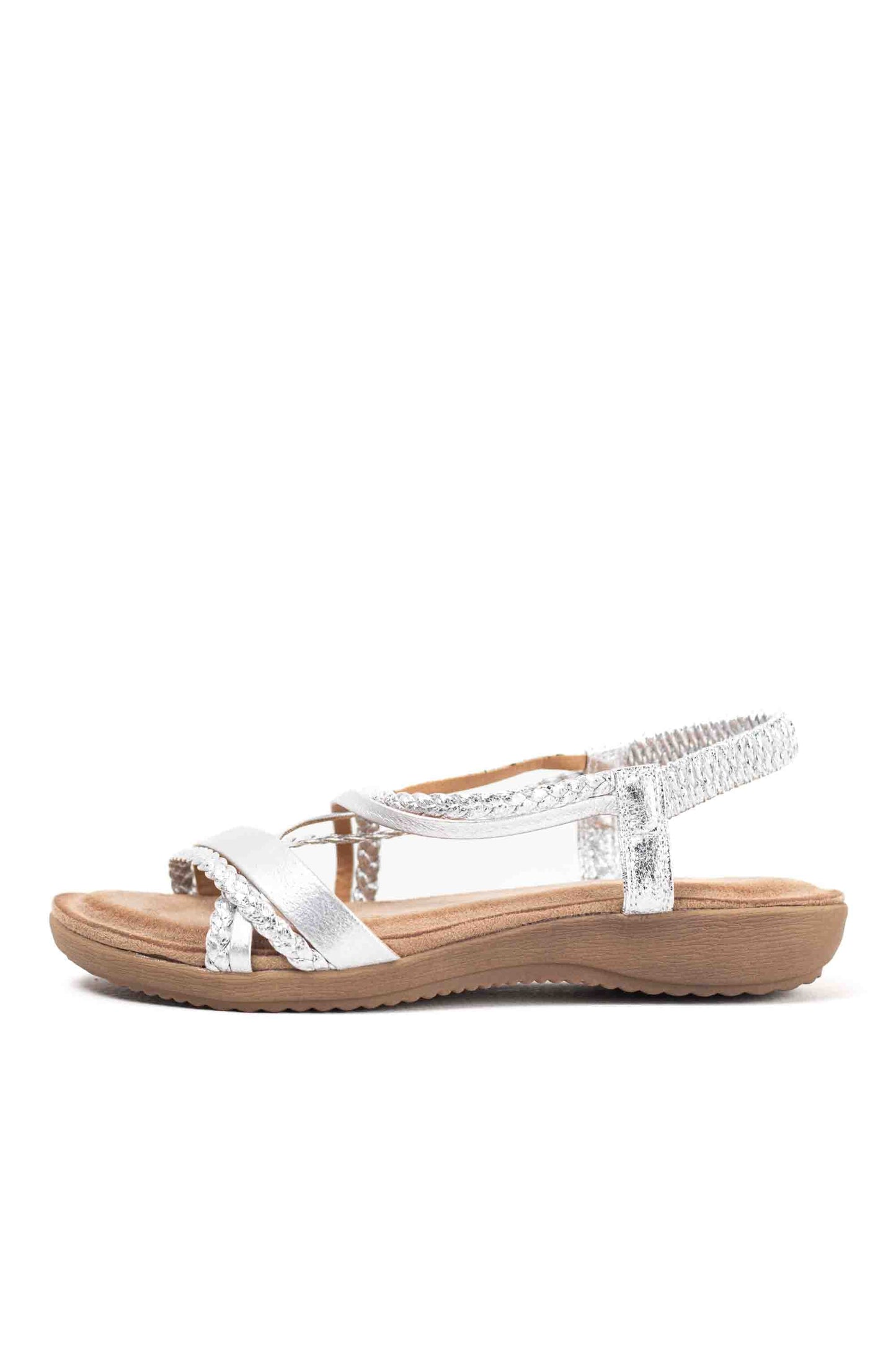 Sandalias doradas mujer con mini cuñas con la plantilla acolchada con tiras trasera elásticas