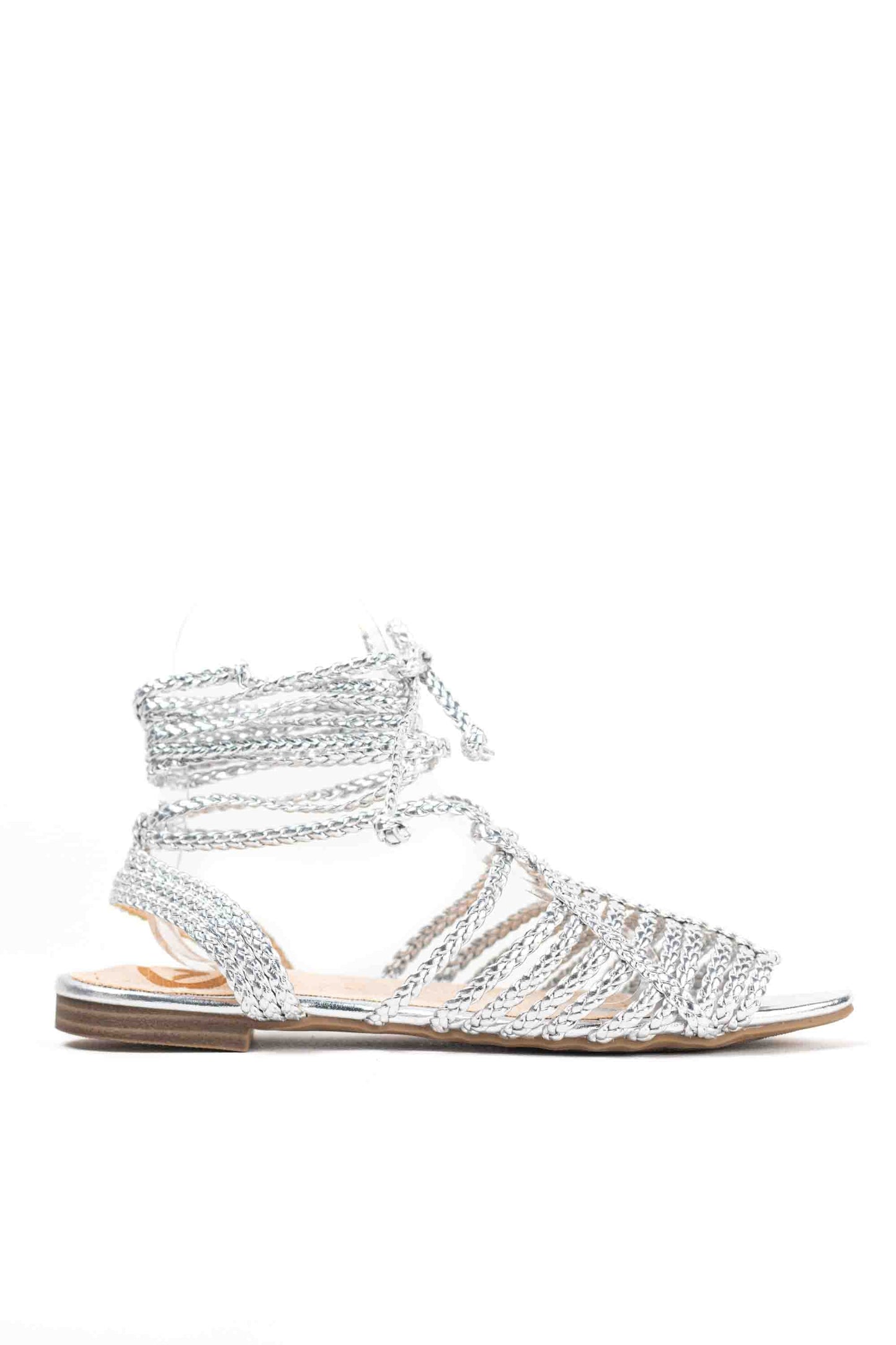 Sandalias doradas tiras trenzadas con cintas para mujer con suela plana