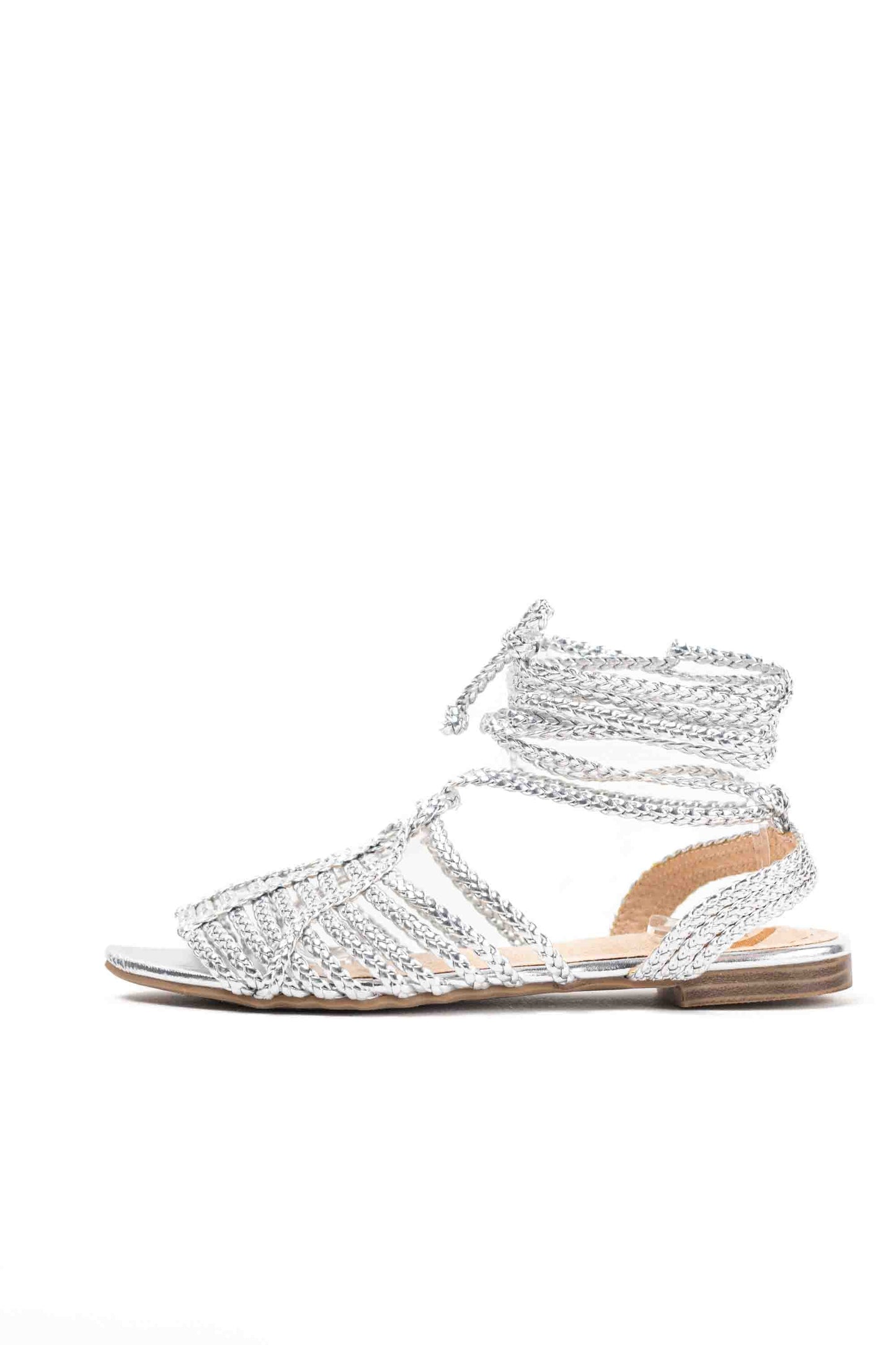 Sandalias doradas tiras trenzadas con cintas para mujer con suela plana