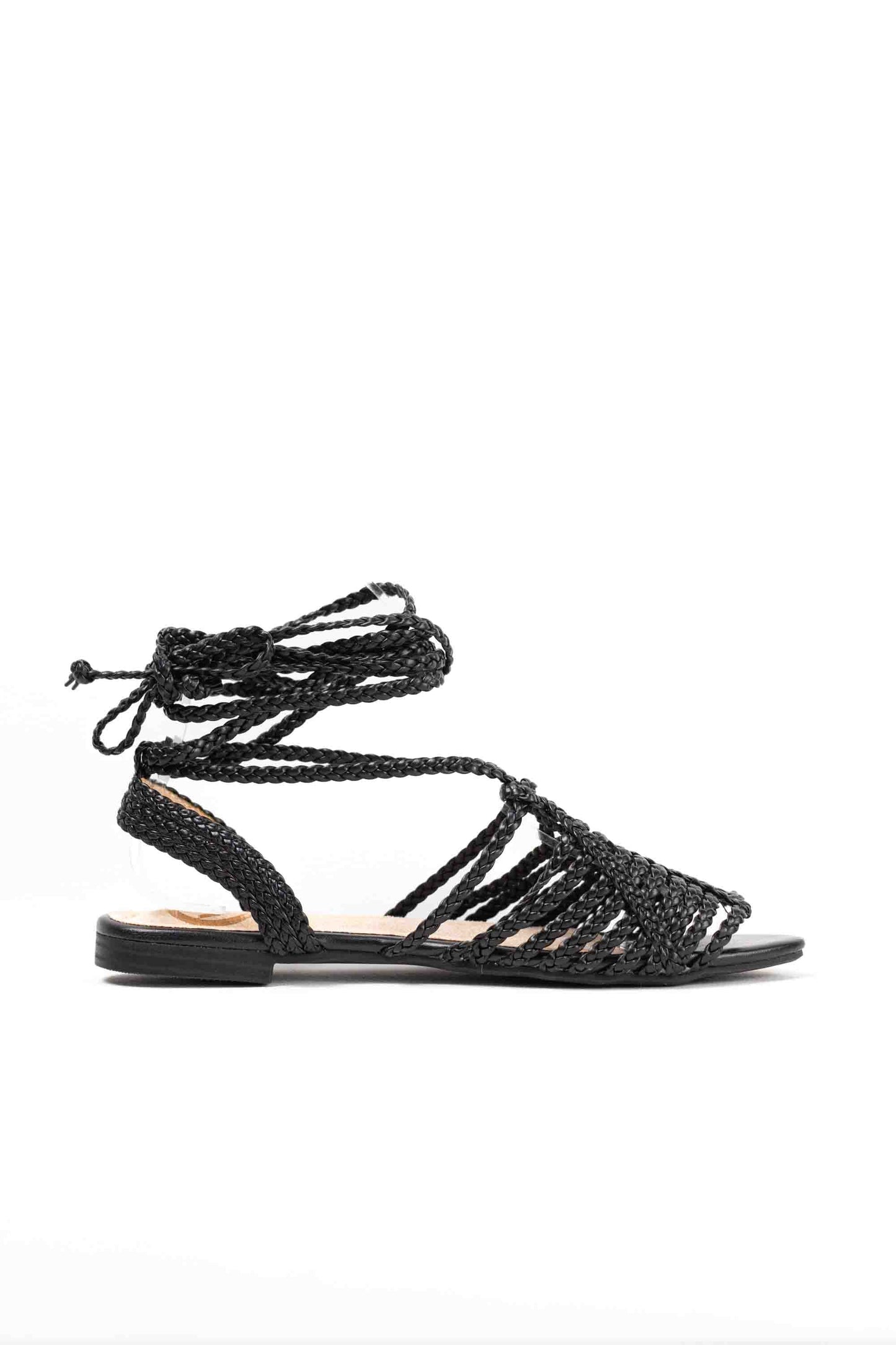 Sandalias doradas tiras trenzadas con cintas para mujer con suela plana