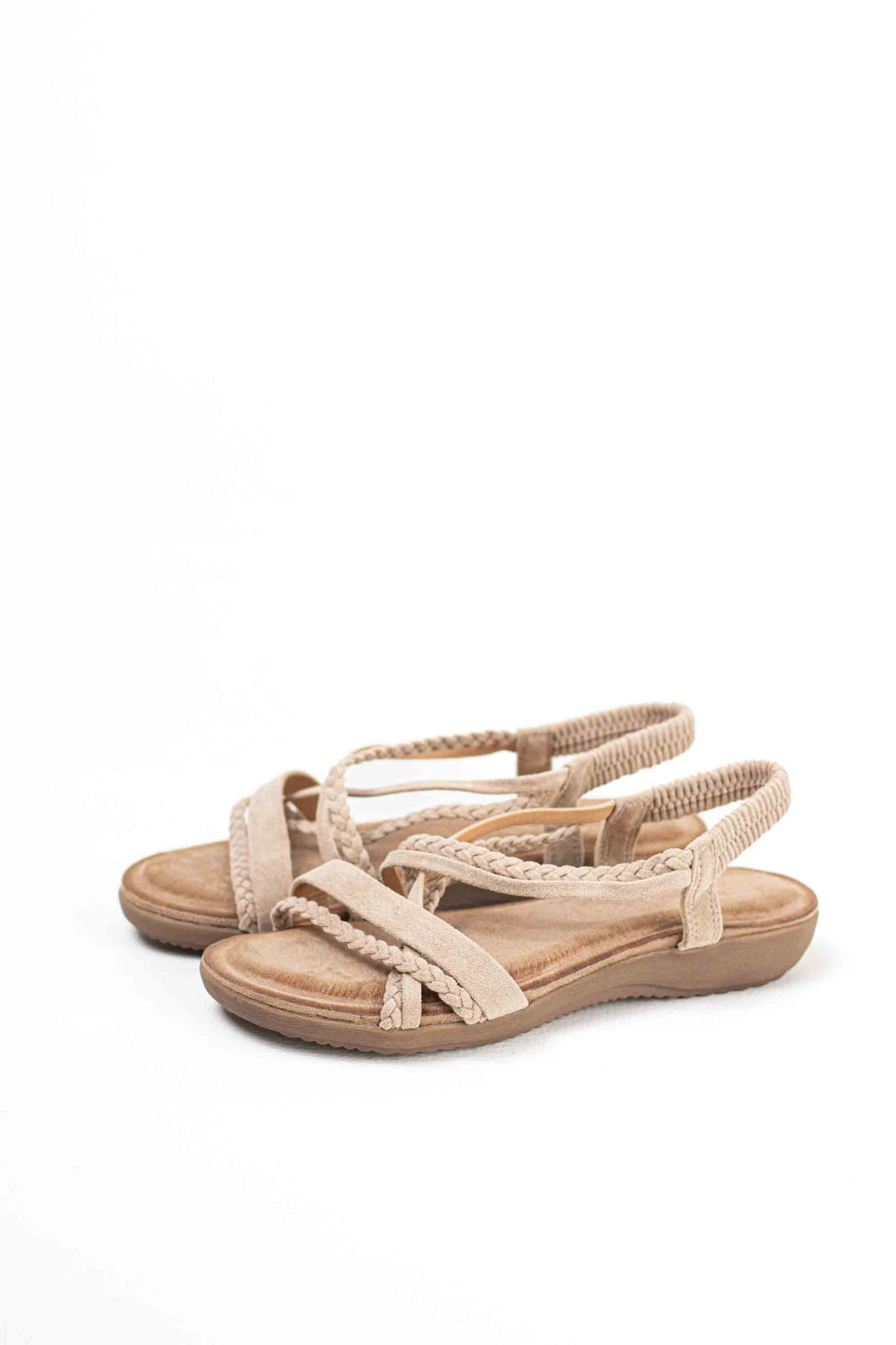 Sandalias doradas mujer con mini cuñas con la plantilla acolchada con tiras trasera elásticas