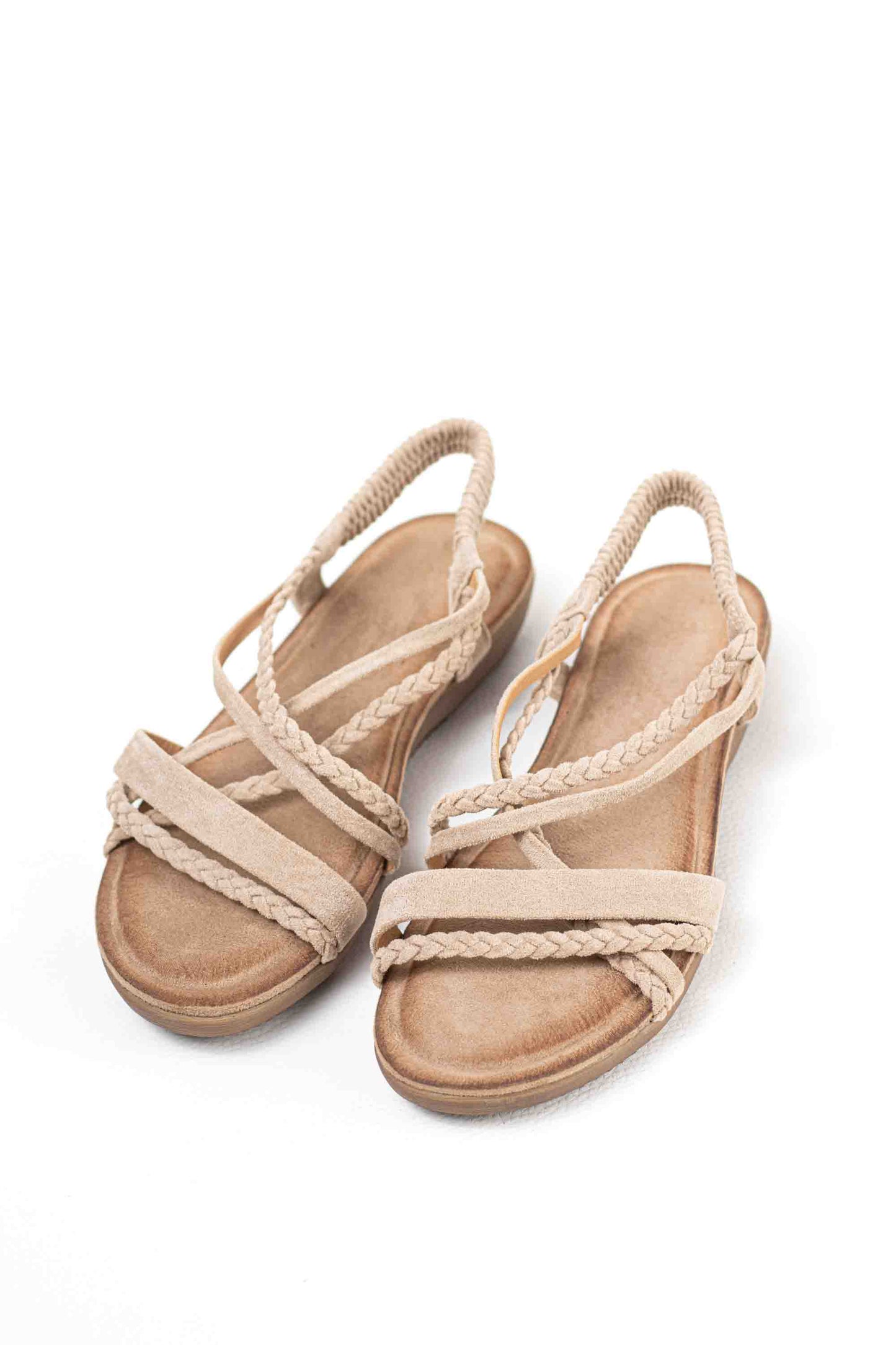 Sandalias doradas mujer con mini cuñas con la plantilla acolchada con tiras trasera elásticas