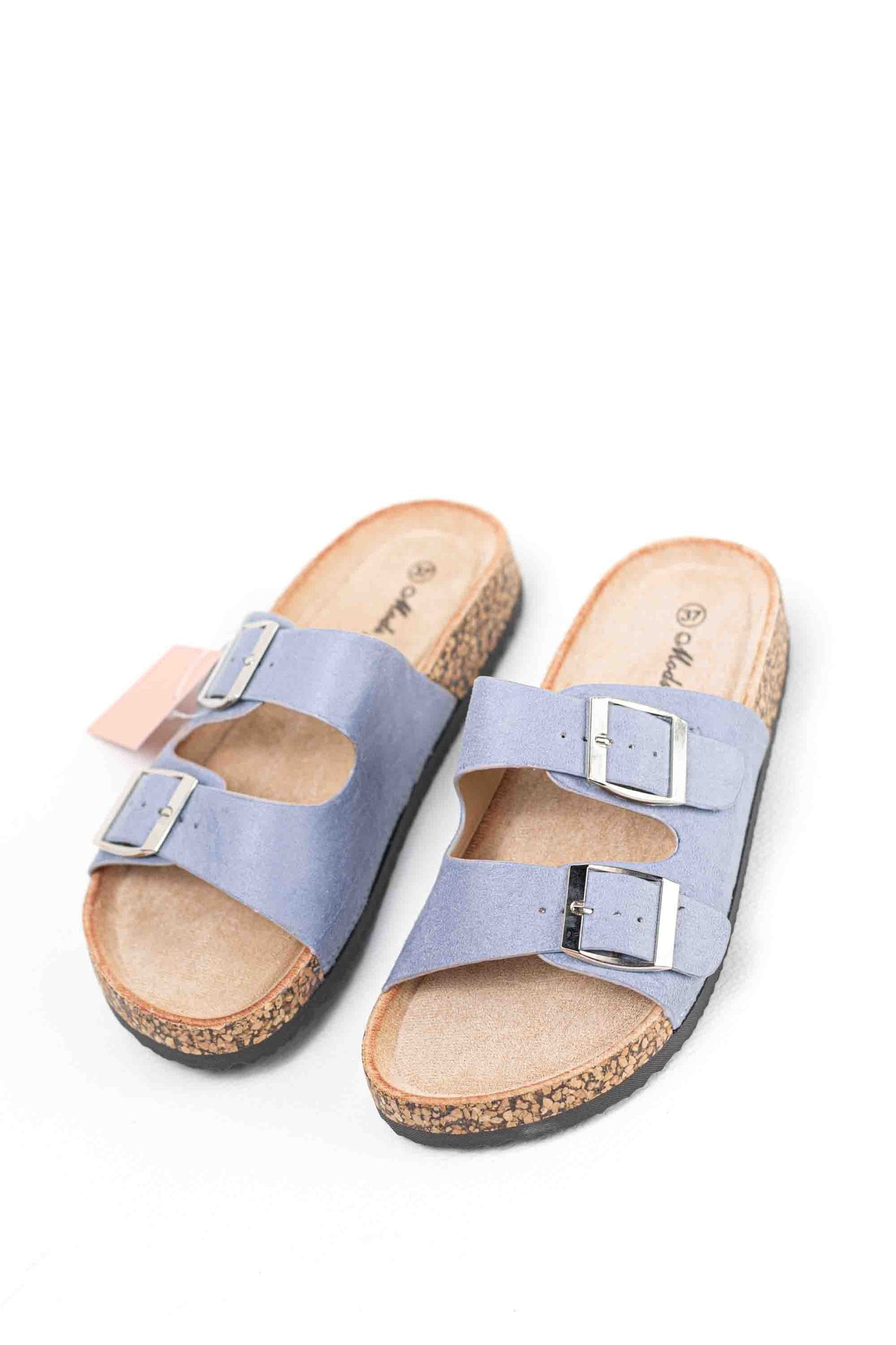 Sandalias mujer planas con doble hebilla metálica con suela corcho