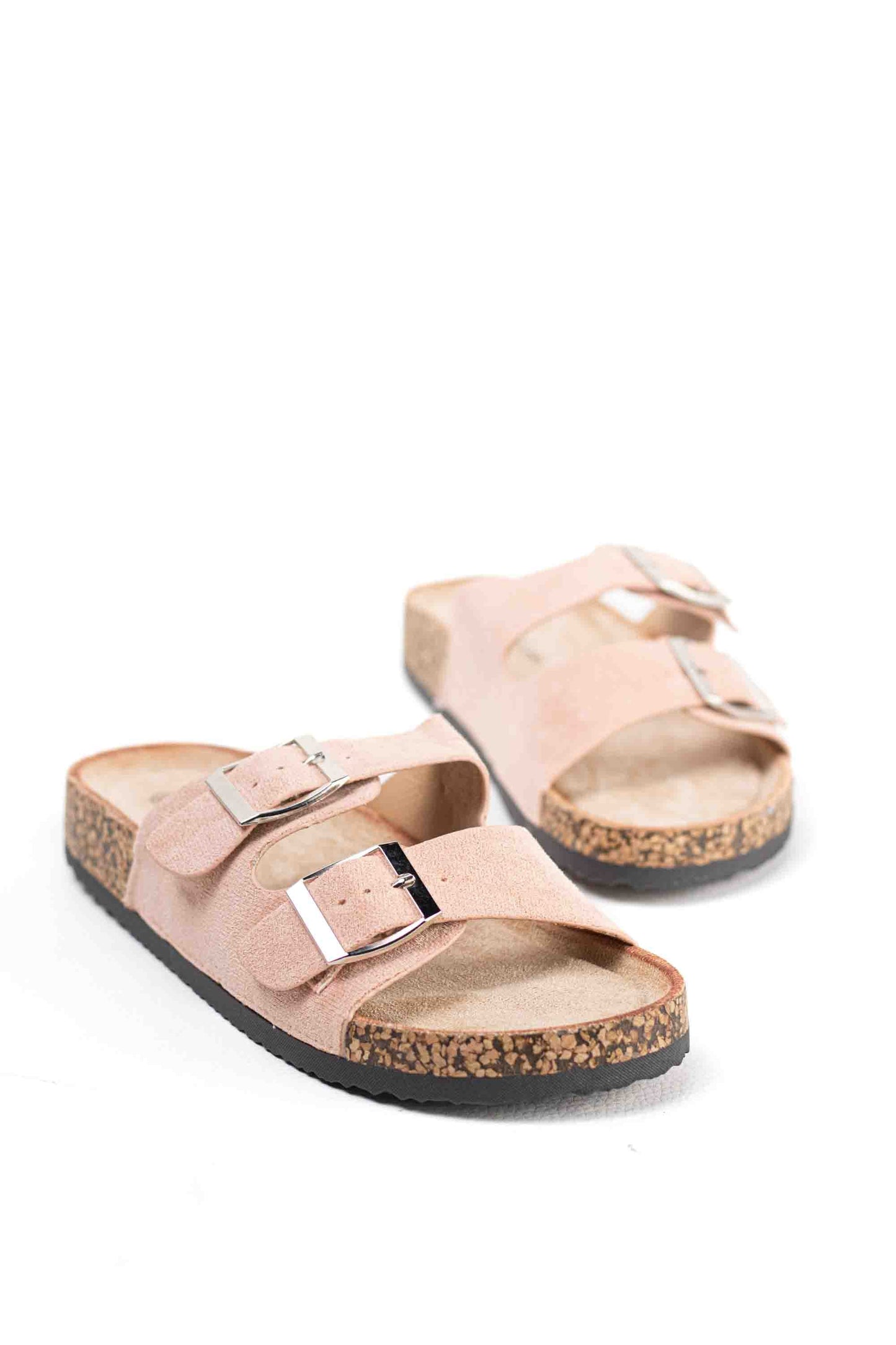Sandalias mujer planas con doble hebilla metálica con suela corcho