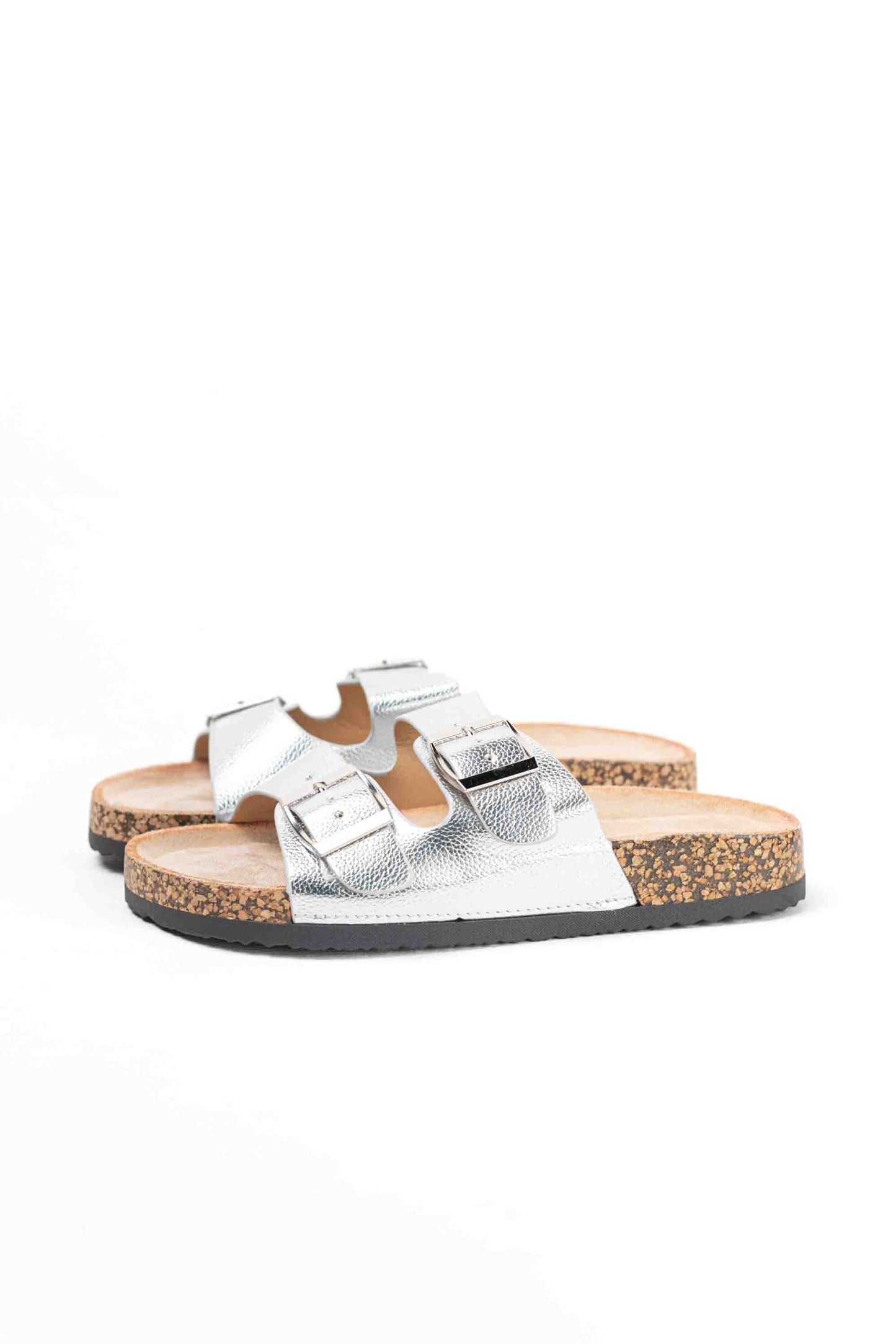 Sandalias mujer planas con doble hebilla metálica con suela corcho