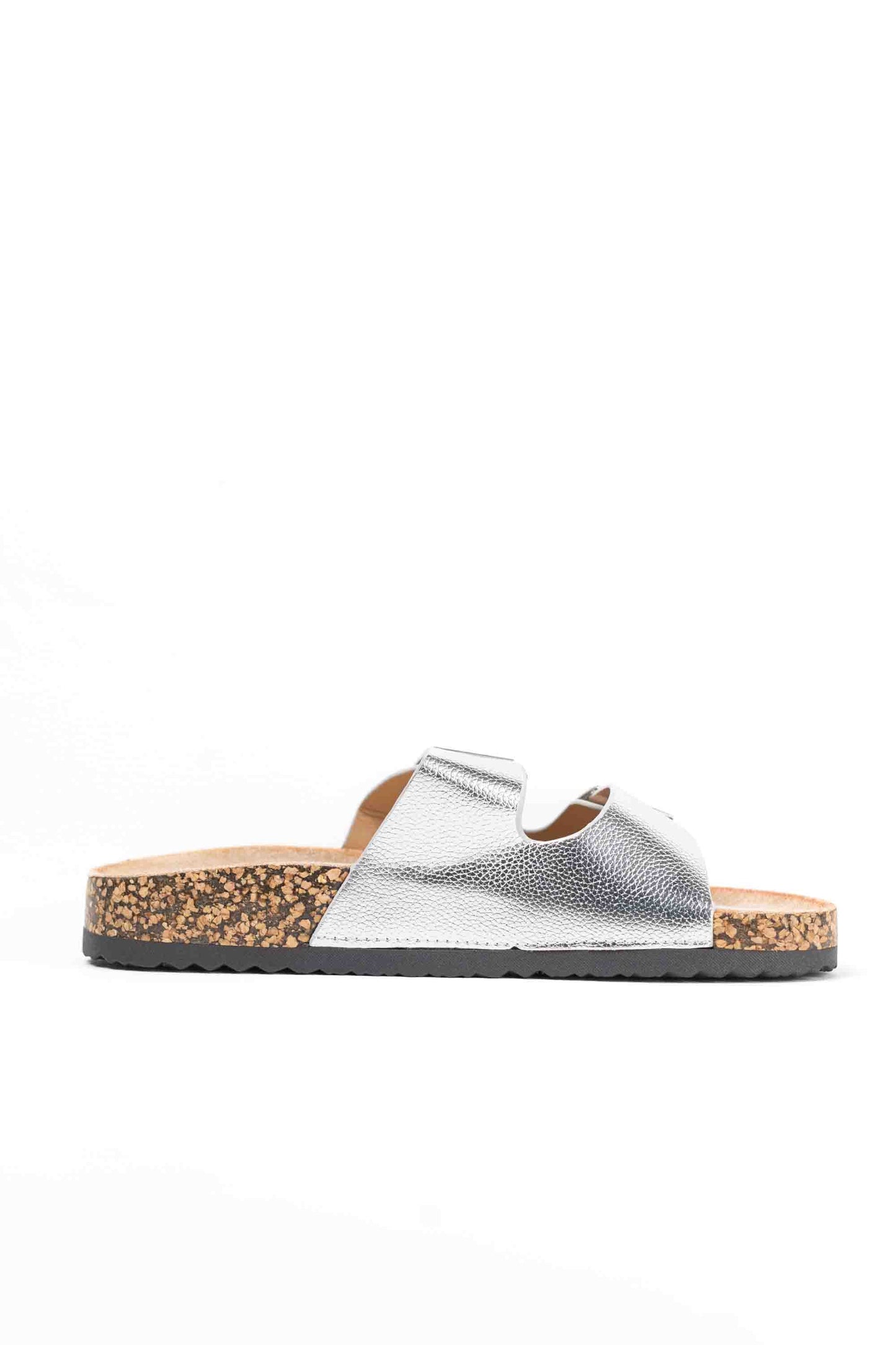 Sandalias mujer planas con doble hebilla metálica con suela corcho