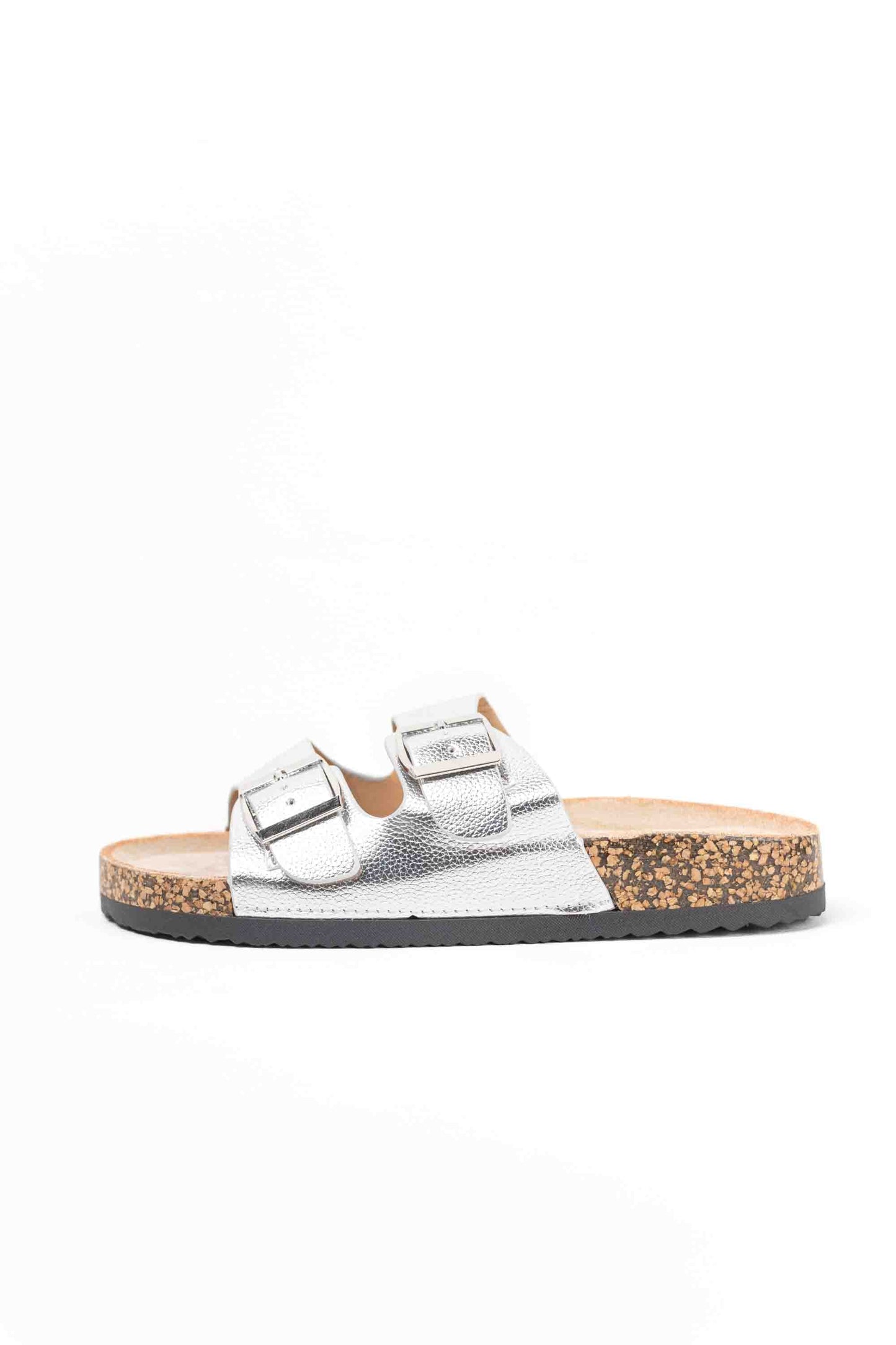 Sandalias mujer planas con doble hebilla metálica con suela corcho