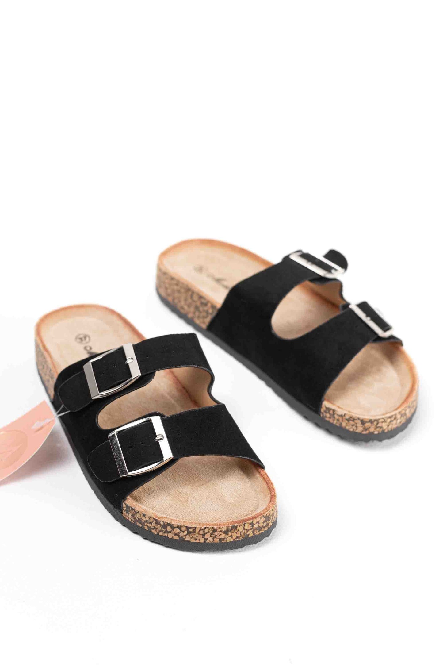 Sandalias mujer planas con doble hebilla metálica con suela corcho