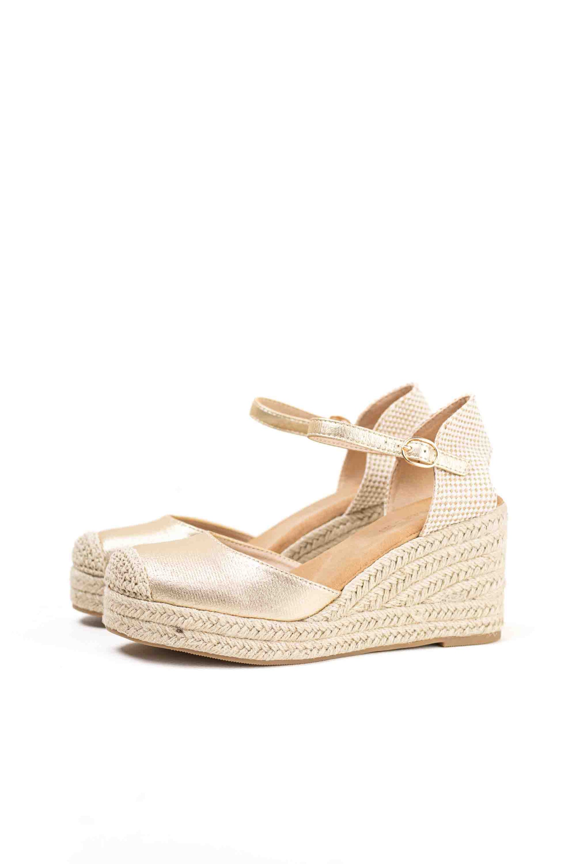 alpargatas doradas mujer de cunas altas de esparto con plataforma ligera con plantillas acolchadas color Doradas talla 36