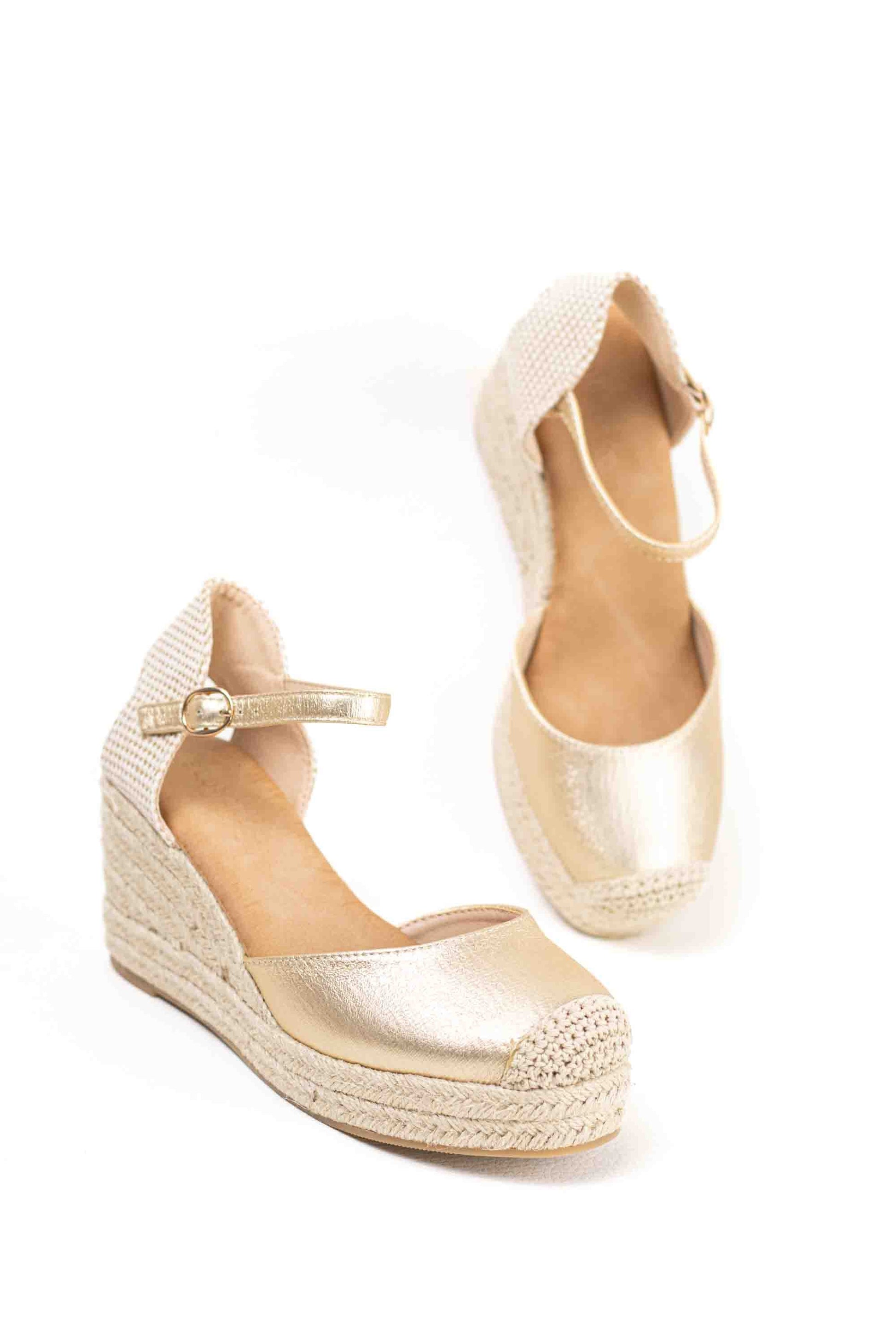 alpargatas doradas mujer de cunas altas de esparto con plataforma ligera con plantillas acolchadas color Doradas talla 39