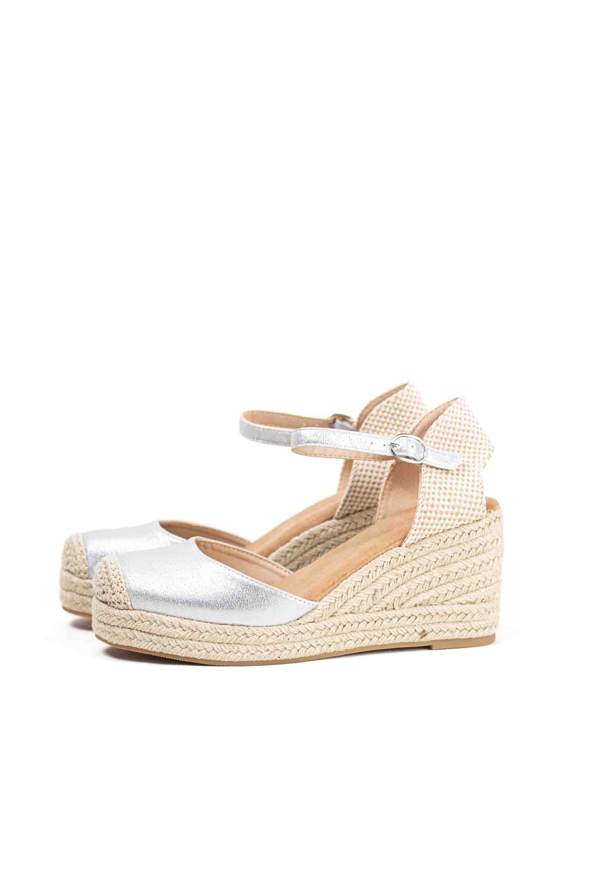 alpargatas doradas mujer de cunas altas de esparto con plataforma ligera con plantillas acolchadas color Plateadas talla 36