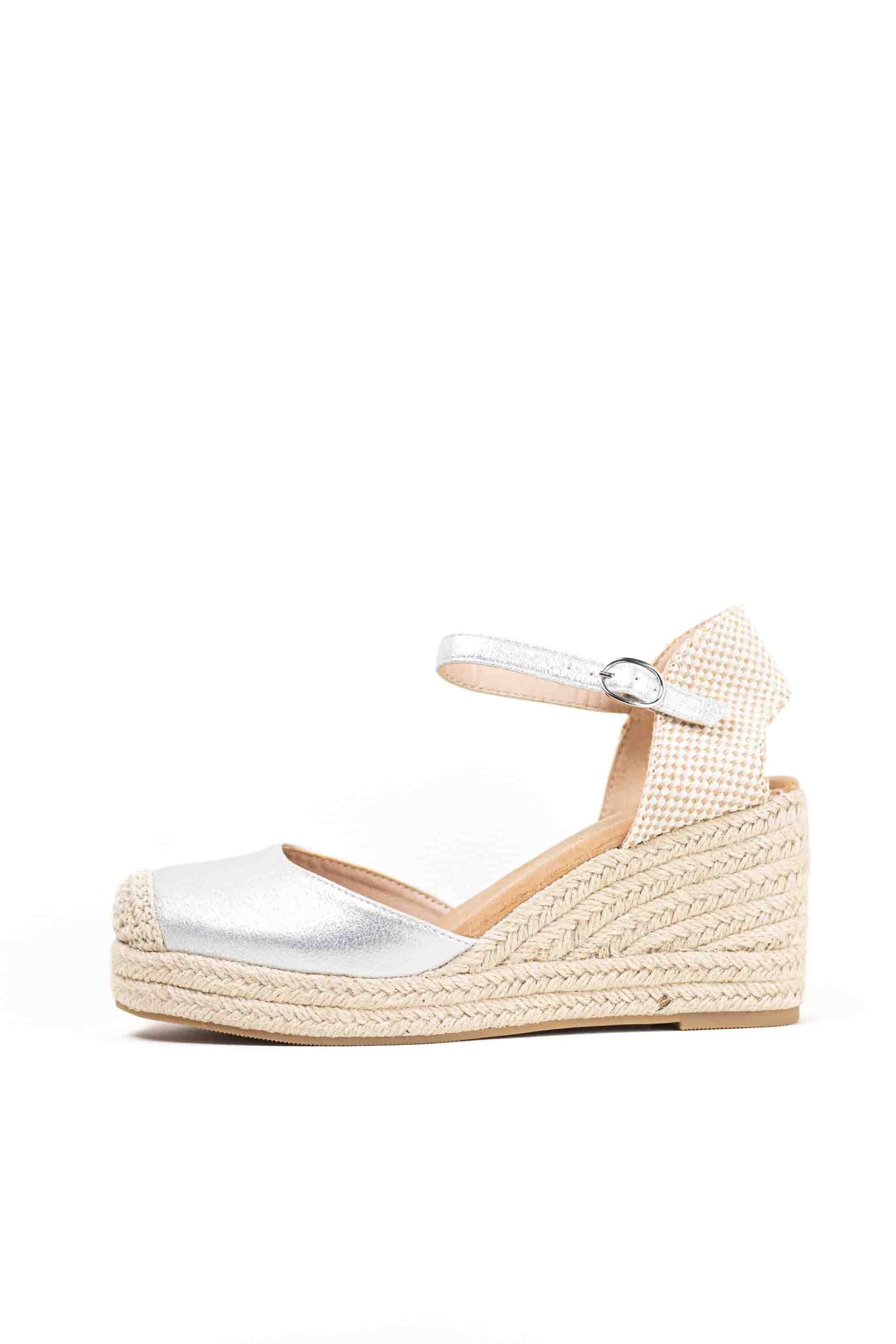 alpargatas doradas mujer de cunas altas de esparto con plataforma ligera con plantillas acolchadas color Plateadas talla 41