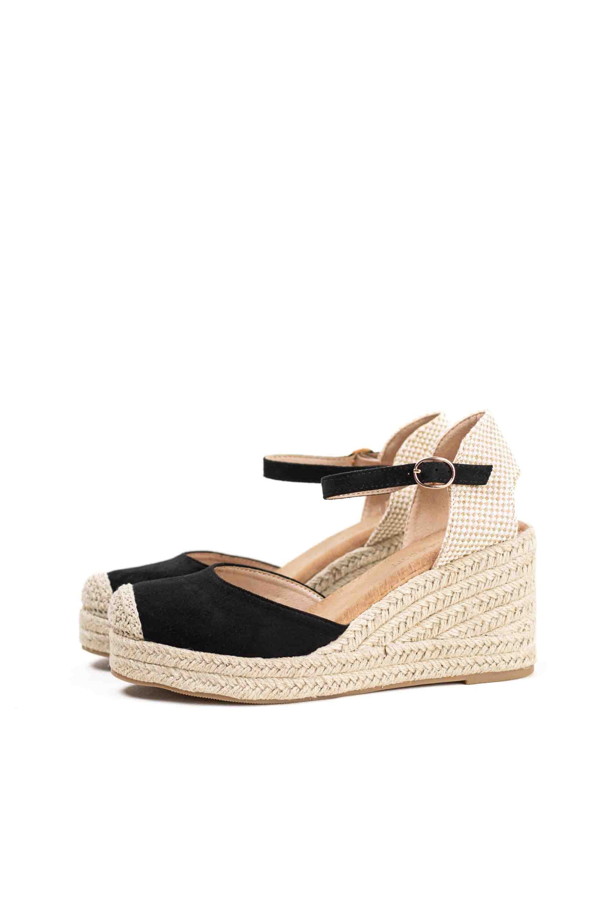 alpargatas doradas mujer de cunas altas de esparto con plataforma ligera con plantillas acolchadas color Negras talla 36