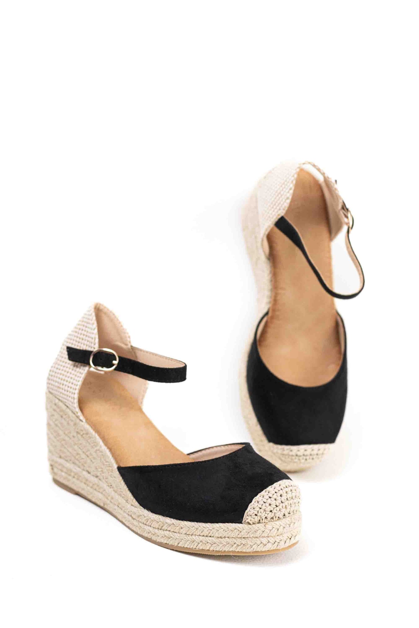 alpargatas doradas mujer de cunas altas de esparto con plataforma ligera con plantillas acolchadas color Negras talla 39