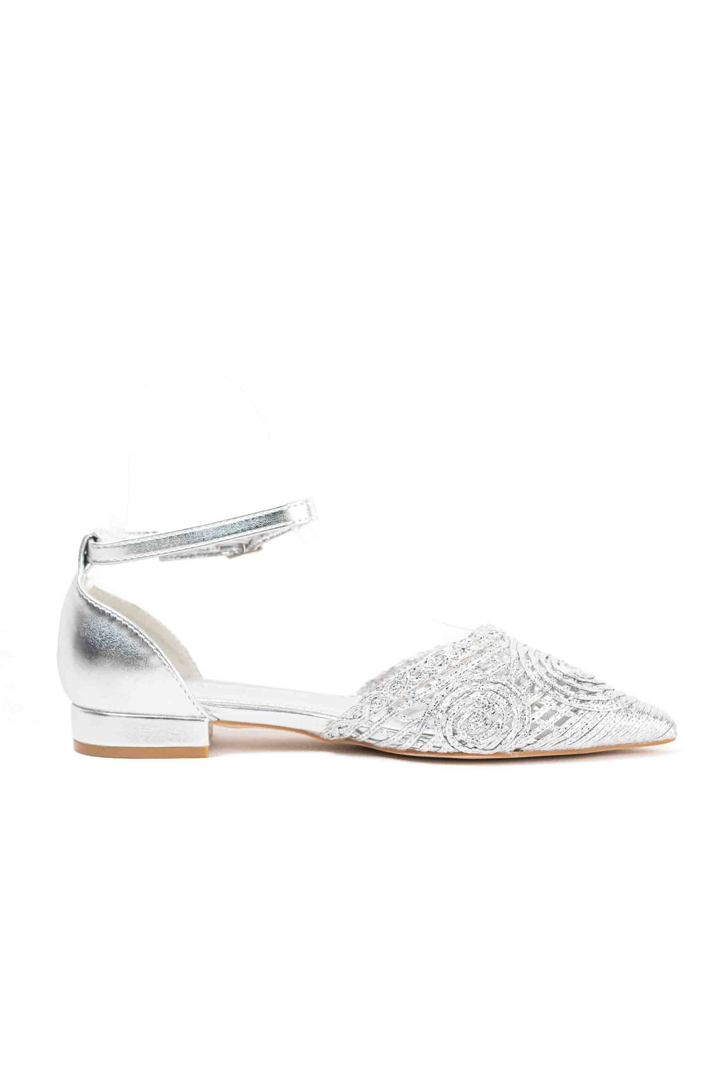 Zapatos dorados mujer con suela plana diseño crochet con pulsera