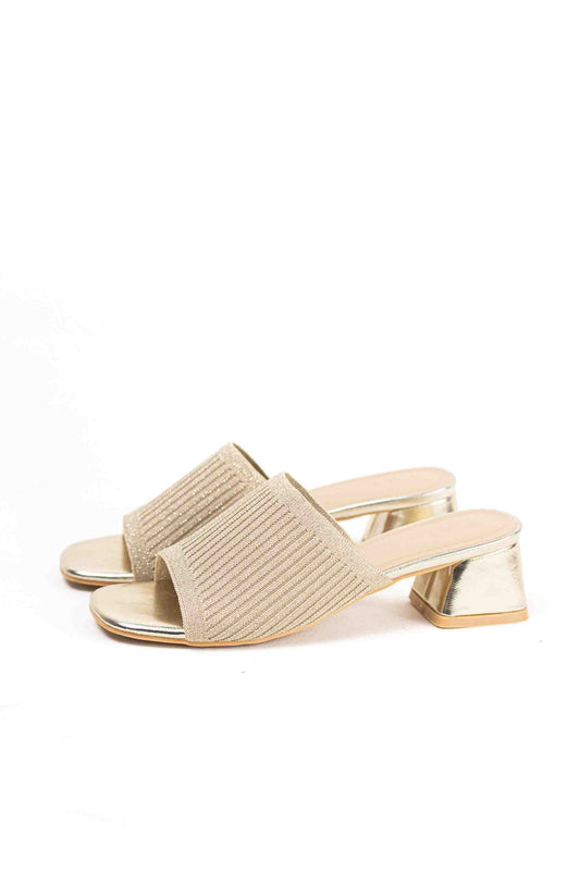 Sandalias doradas mules mujer con tacòn bajo con pala elàstica