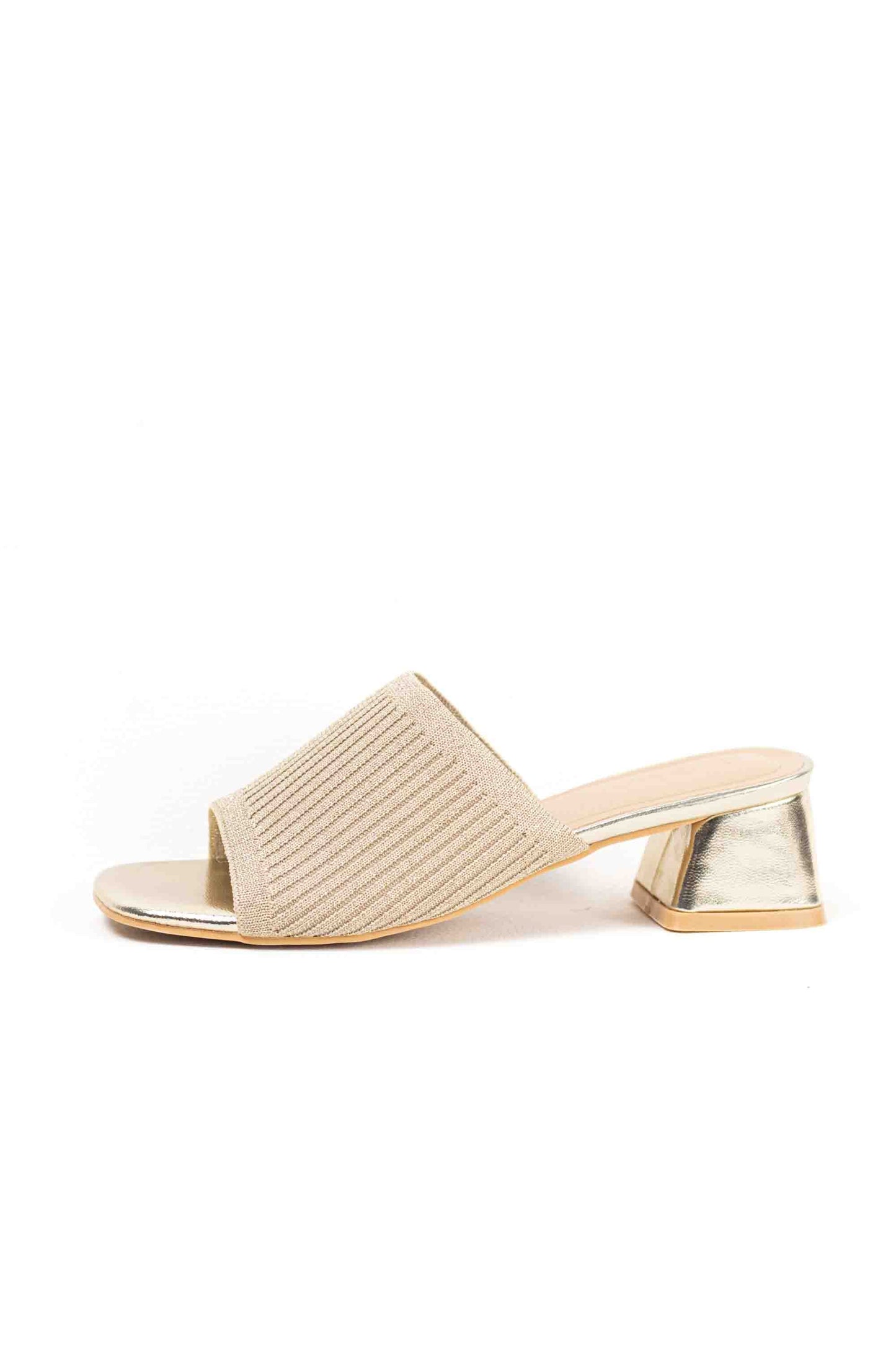 Sandalias doradas mules mujer con tacòn bajo con pala elàstica