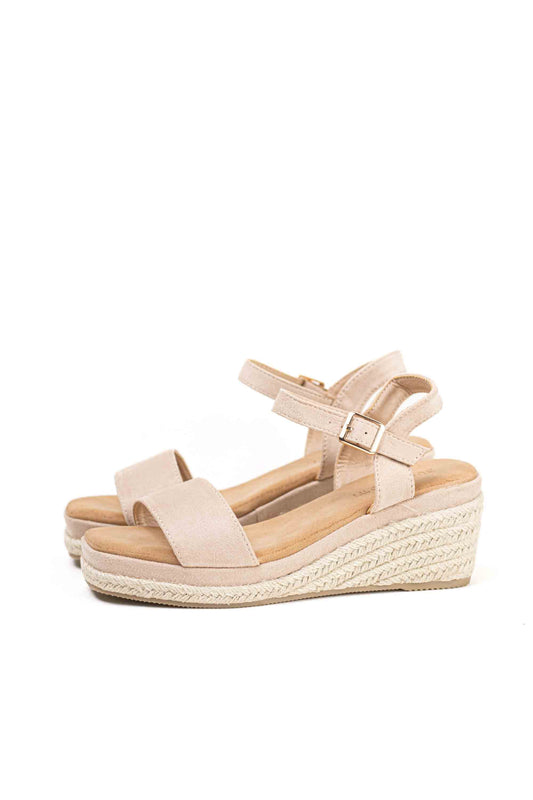 Sandalias doradas mujer cuña mediana de espartos con plataforma