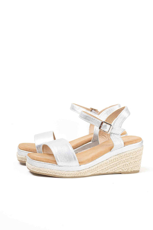 Sandalias doradas mujer cuña mediana de espartos con plataforma