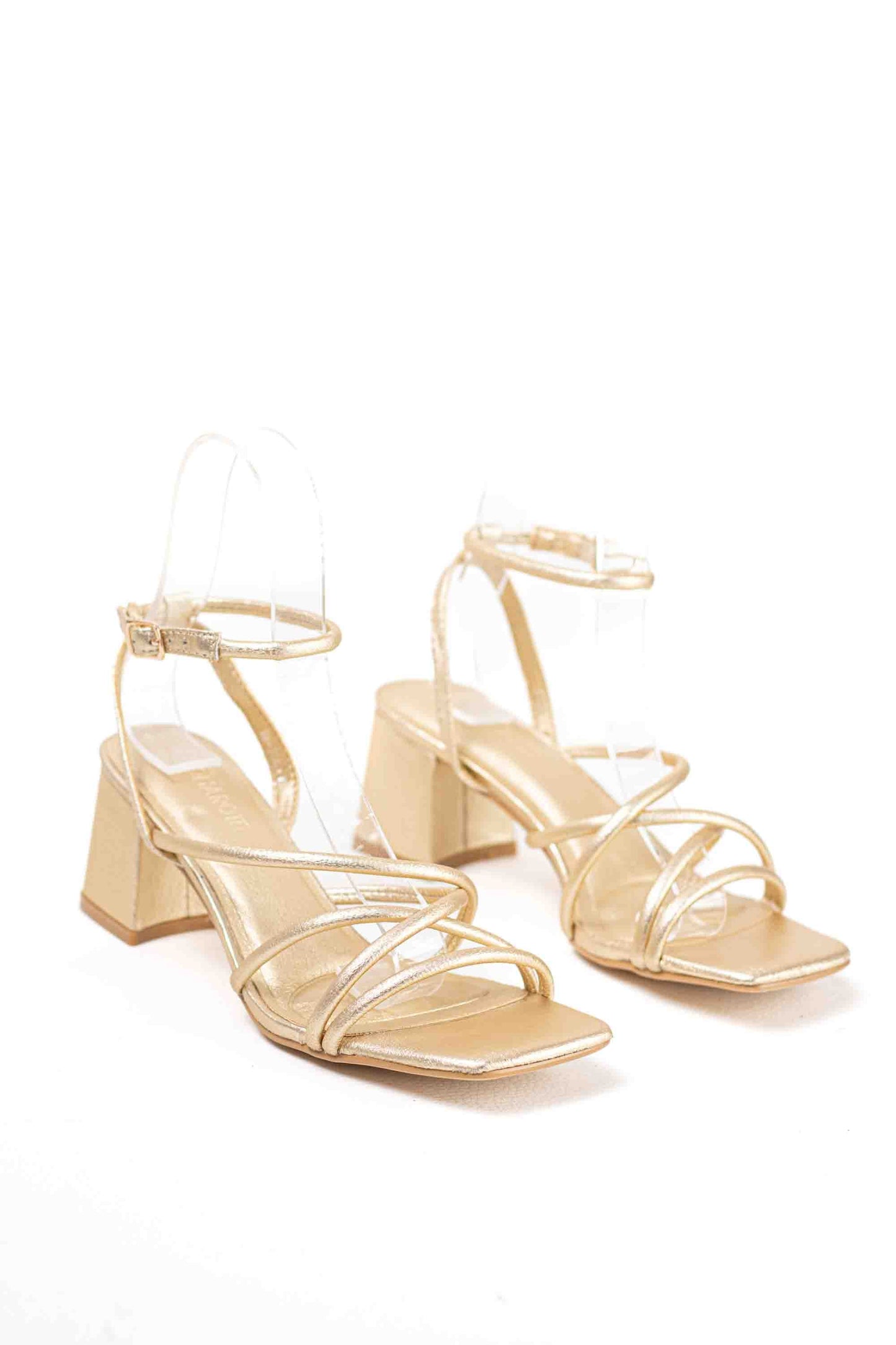 Sandalias doradas de tacòn para vestir con tiras cruzadas