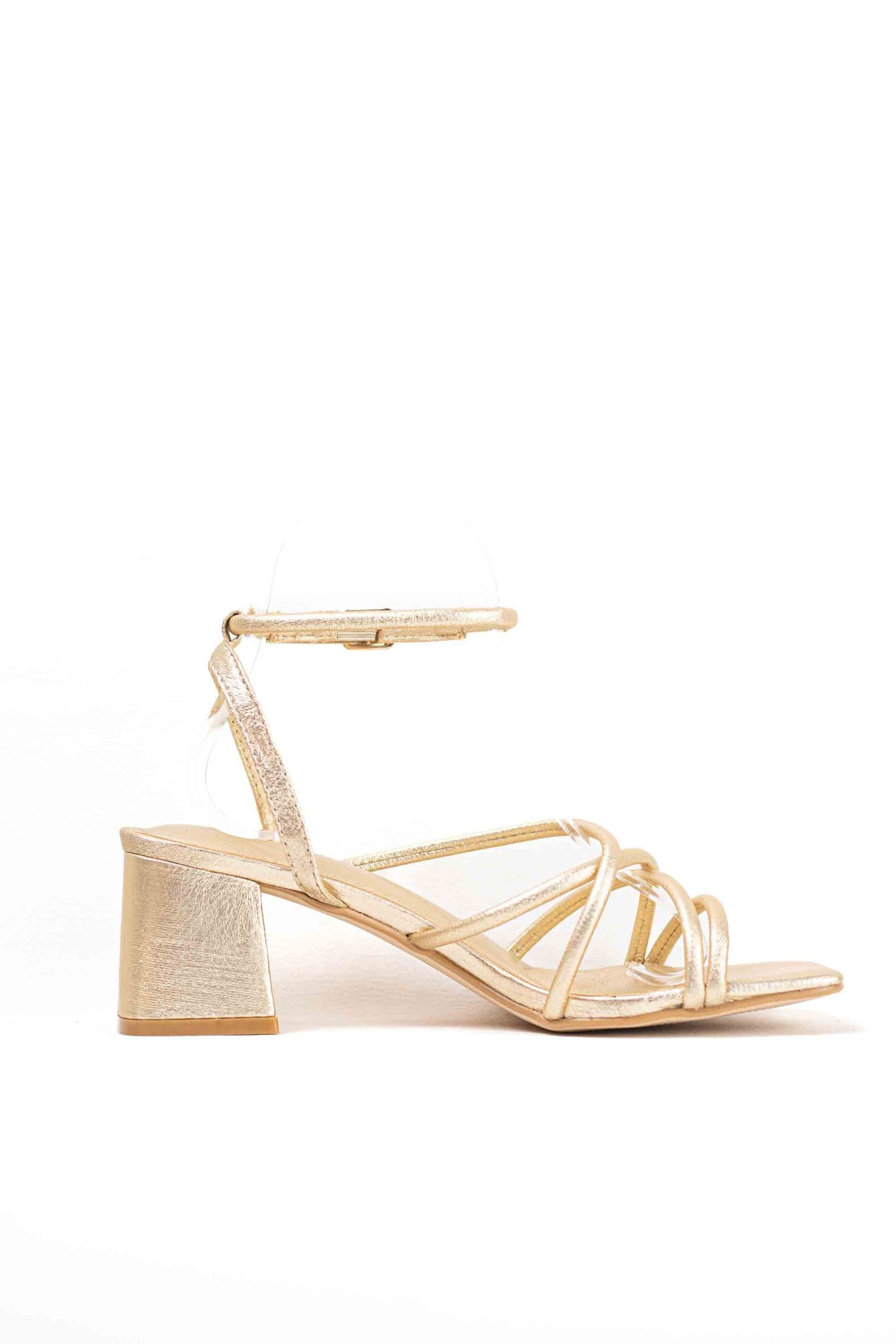 Sandalias doradas de tacòn para vestir con tiras cruzadas