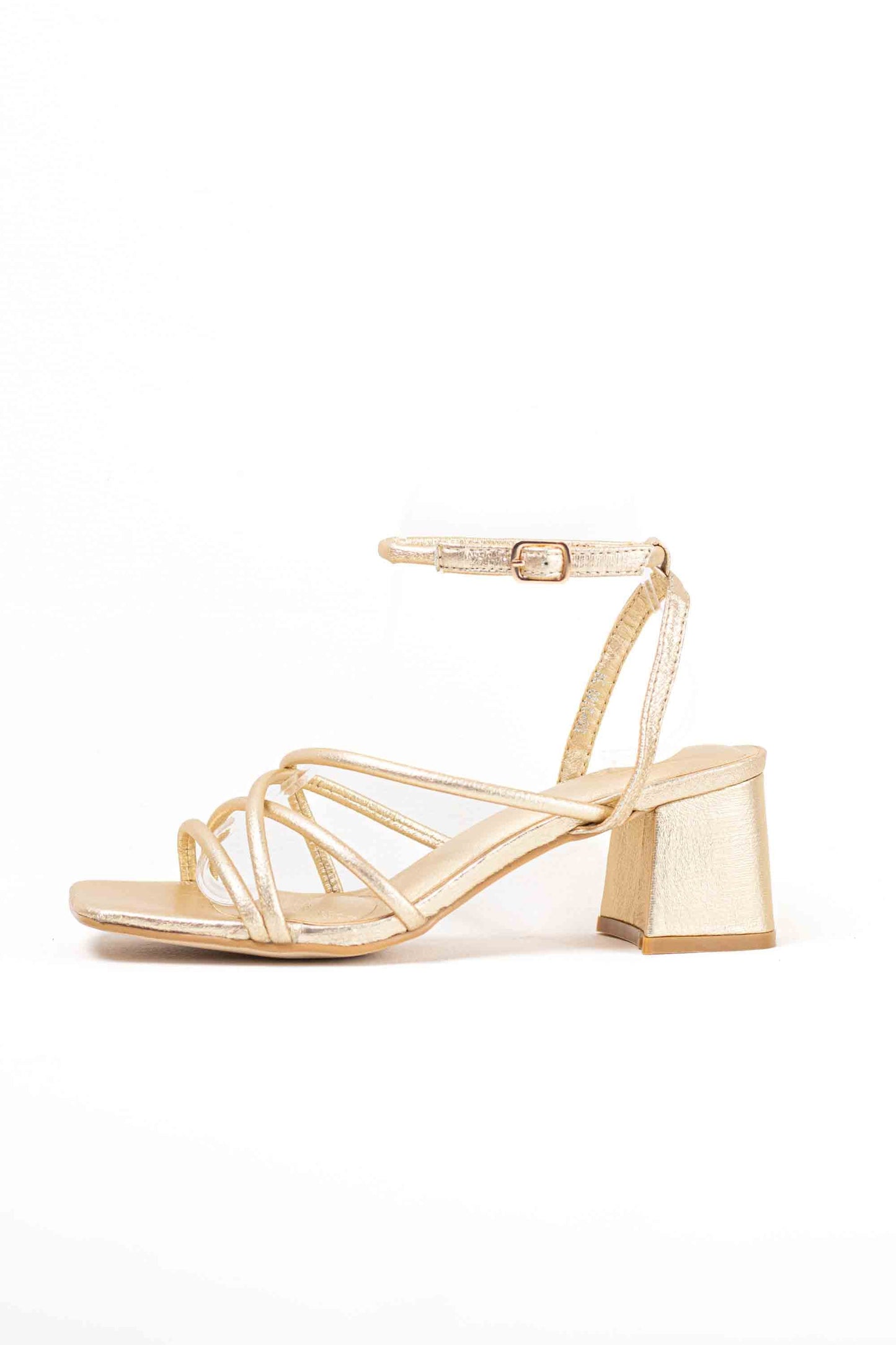 Sandalias doradas de tacòn para vestir con tiras cruzadas