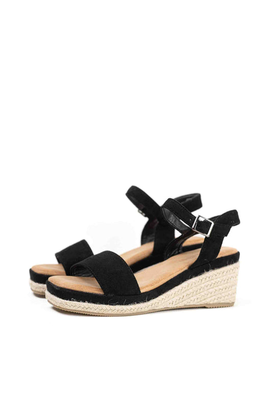 Sandalias doradas mujer cuña mediana de espartos con plataforma