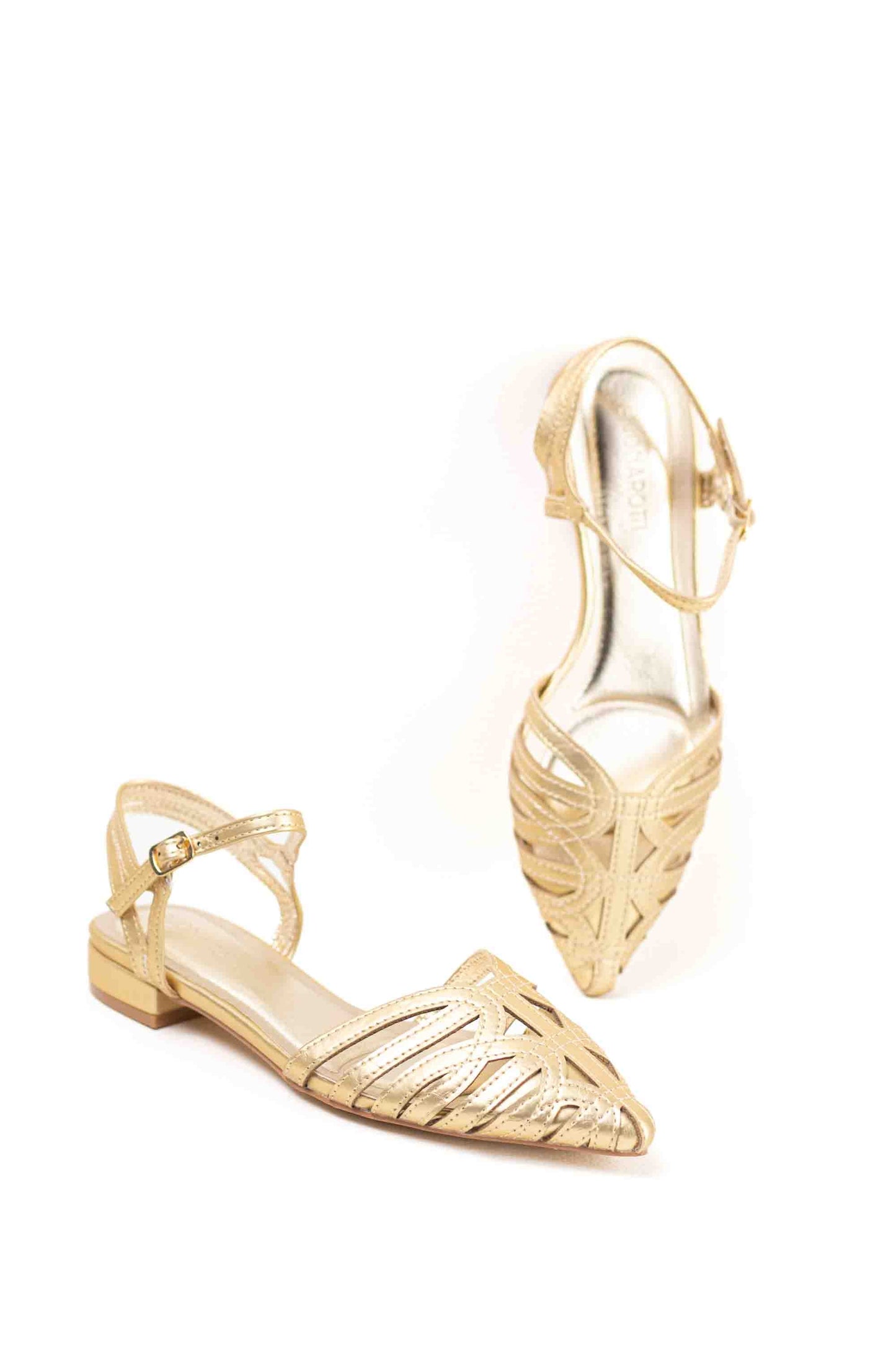 Sandalias doradas mujer tacón bajo trenzadas con plantilla acolchada