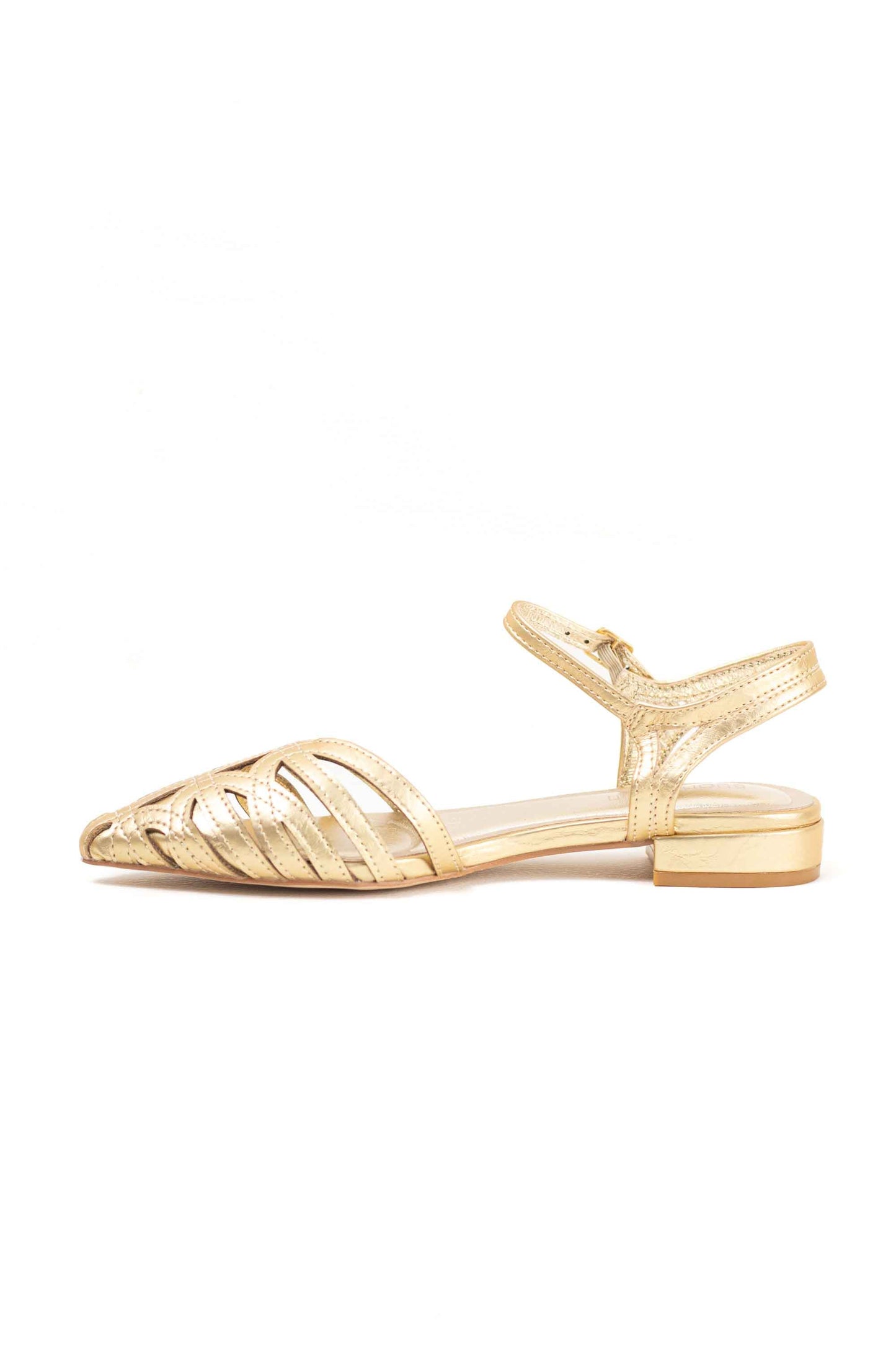 Sandalias doradas mujer tacón bajo trenzadas con plantilla acolchada