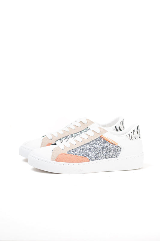 Zapatillas plataforma mujer detalla purpurinas con cordones
