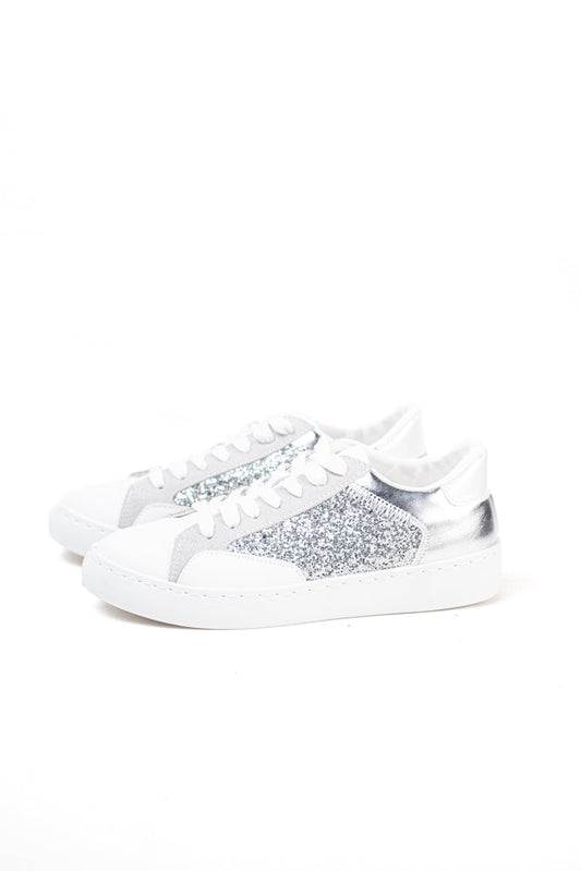 Zapatillas plataforma mujer detalla purpurinas con cordones