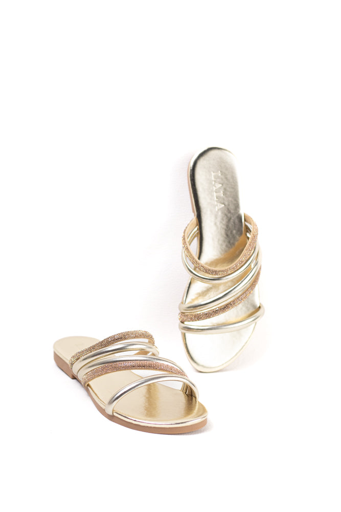 Sandalias planas para mujer con tiras cruzadas de strass