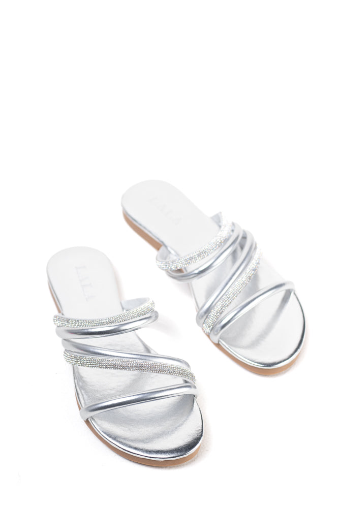 Sandalias planas para mujer con tiras cruzadas de strass