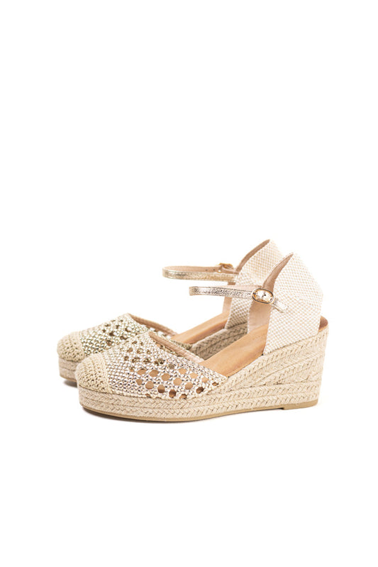 alpargatas cunas altas de espartos para mujer con plataforma y plantilla acolchada color Doradas talla 36
