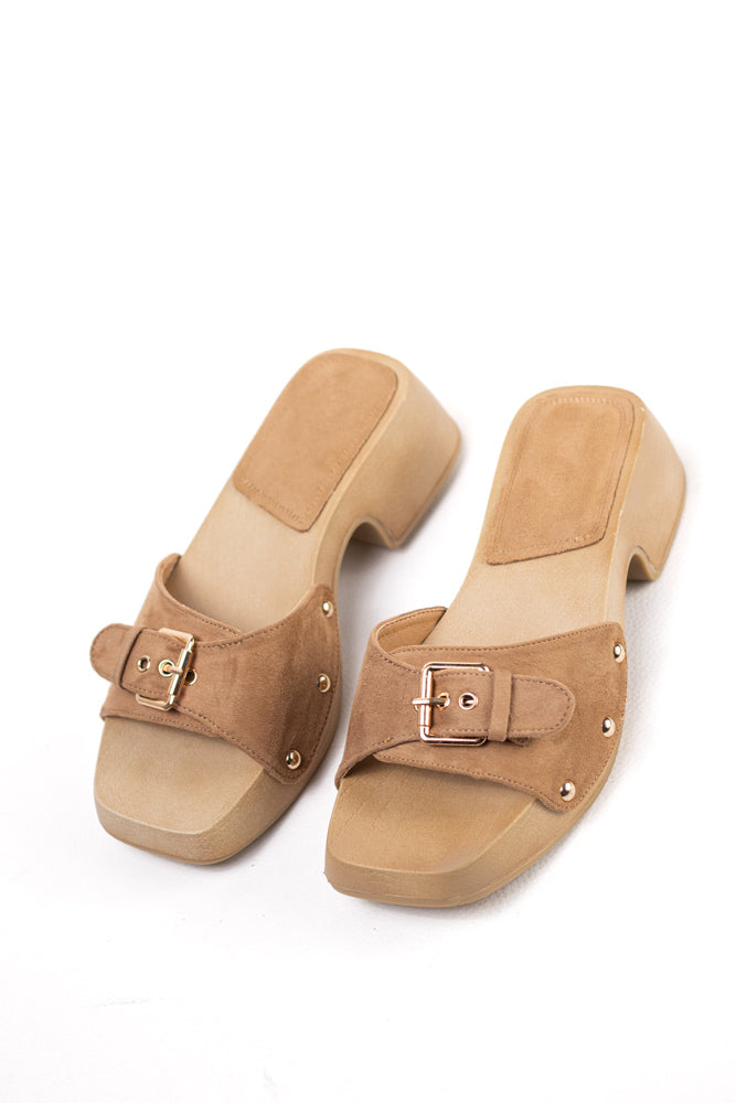 Sandalias zuecos mujer con tacón bajo y plataforma