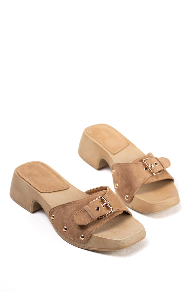 Sandalias zuecos mujer con tacón bajo y plataforma