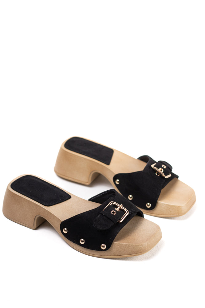 Sandalias zuecos mujer con tacón bajo y plataforma