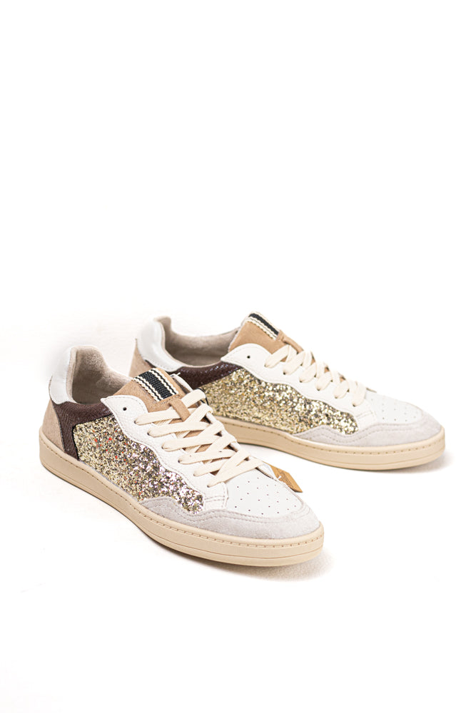 Zapatillas doradas para mujer con lentejuelas y suela de goma Corina