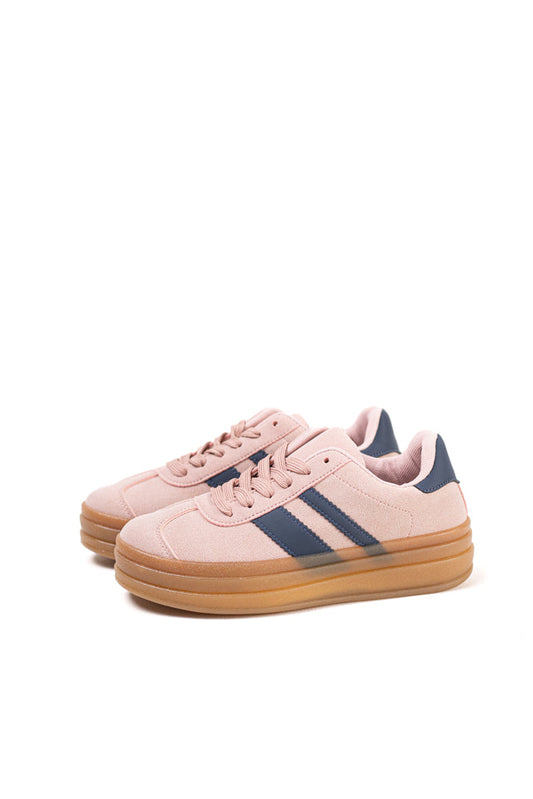 Zapatillas en rosa pálido para mujer con detalle de rayas azules, estilo sutil y confort para el día a día