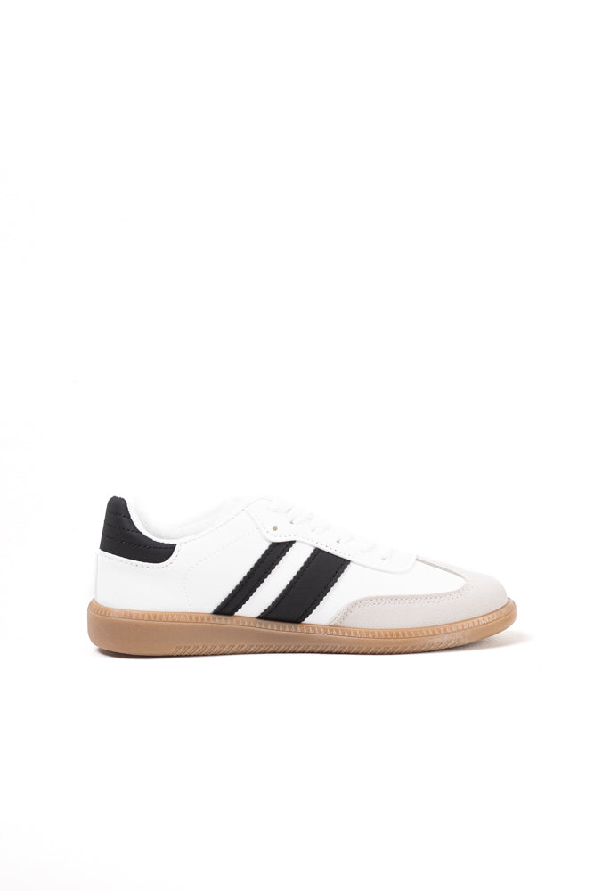 Zapatillas deportivas blancas para mujer con franjas negras, estilo clásico y comodidad para el uso diario