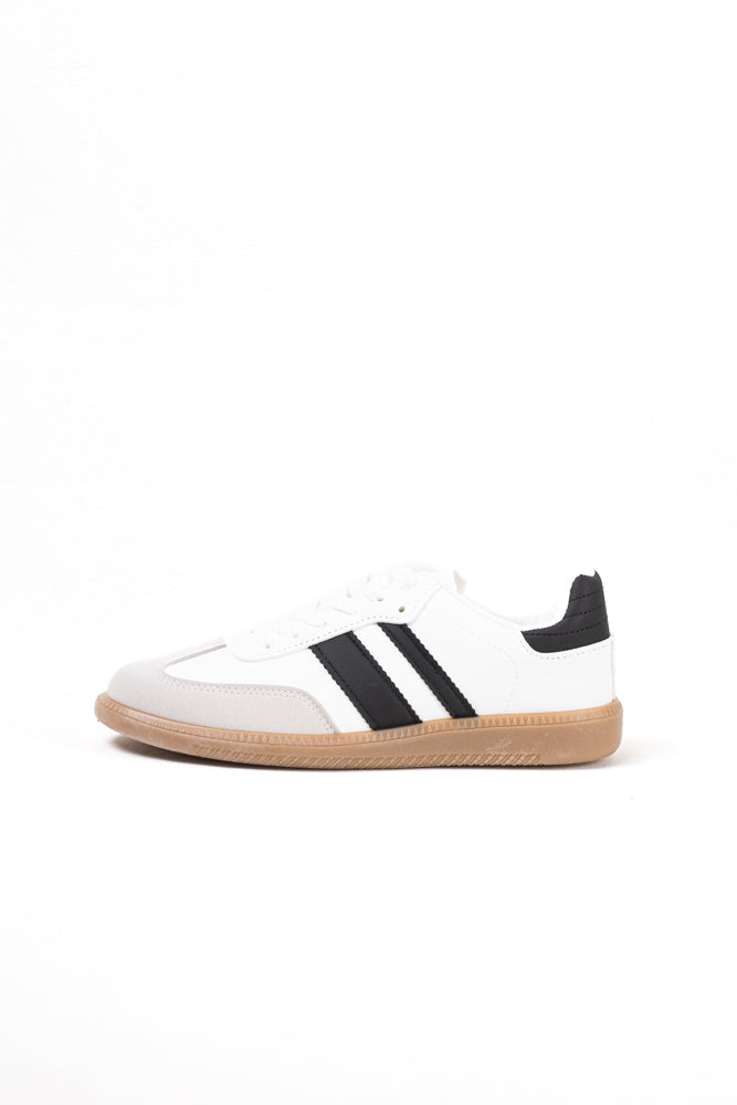 Zapatillas deportivas blancas para mujer con franjas negras, estilo clásico y comodidad para el uso diario
