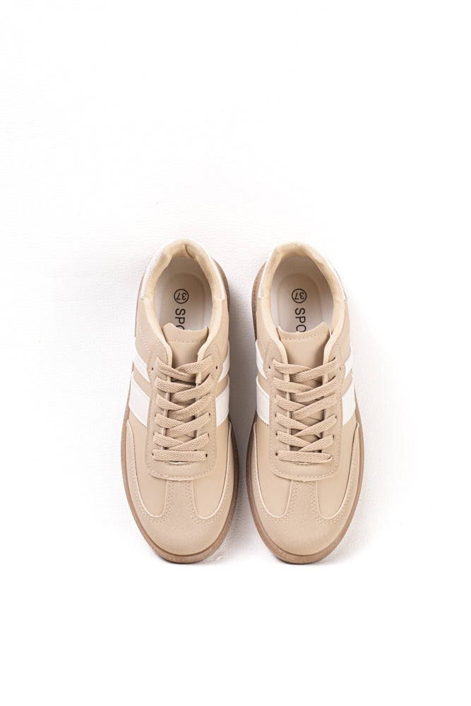 Zapatillas deportivas blancas para mujer con franjas negras, estilo clásico y comodidad para el uso diario