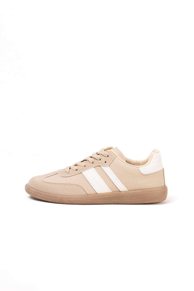 Zapatillas deportivas blancas para mujer con franjas negras, estilo clásico y comodidad para el uso diario