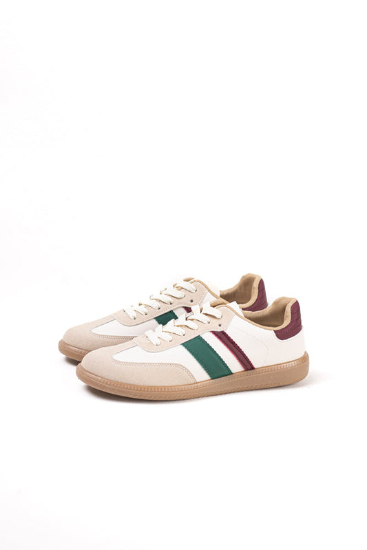 Zapatillas deportivas blancas para mujer con franjas negras, estilo clásico y comodidad para el uso diario