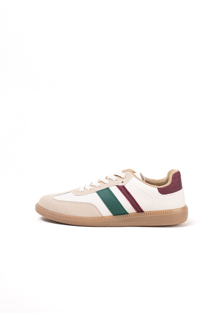 Zapatillas deportivas blancas para mujer con franjas negras, estilo clásico y comodidad para el uso diario