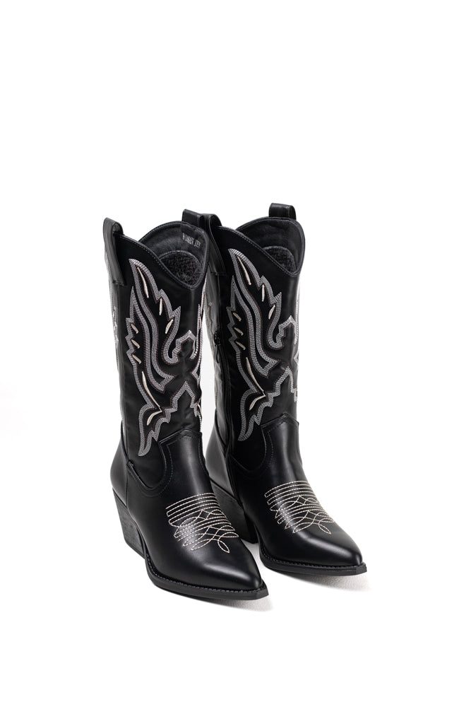 Botas Cowboy negras para mujer con detalles plateados, elegancia sofisticada para un estilo impactante