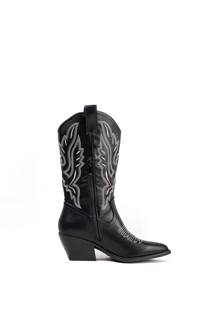 Botas Cowboy negras para mujer con detalles plateados, elegancia sofisticada para un estilo impactante