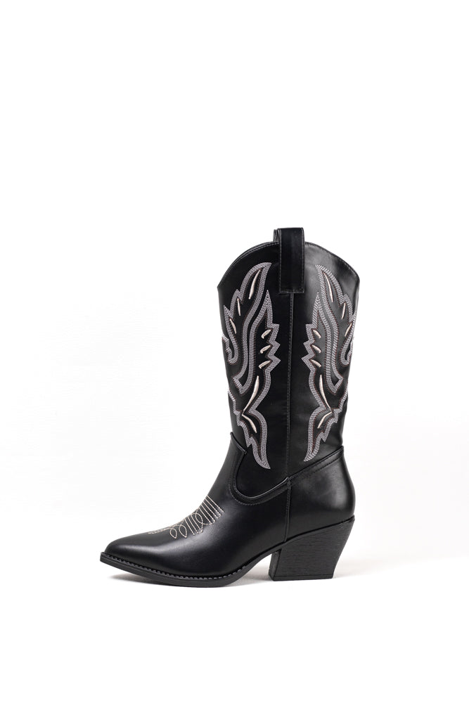 Botas Cowboy negras para mujer con detalles plateados, elegancia sofisticada para un estilo impactante